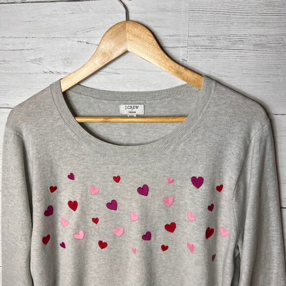 J Crew Factory Sweater Womens Size XXL Gray 100% Cotton Embroidered Hearts - Picture 8 of 16